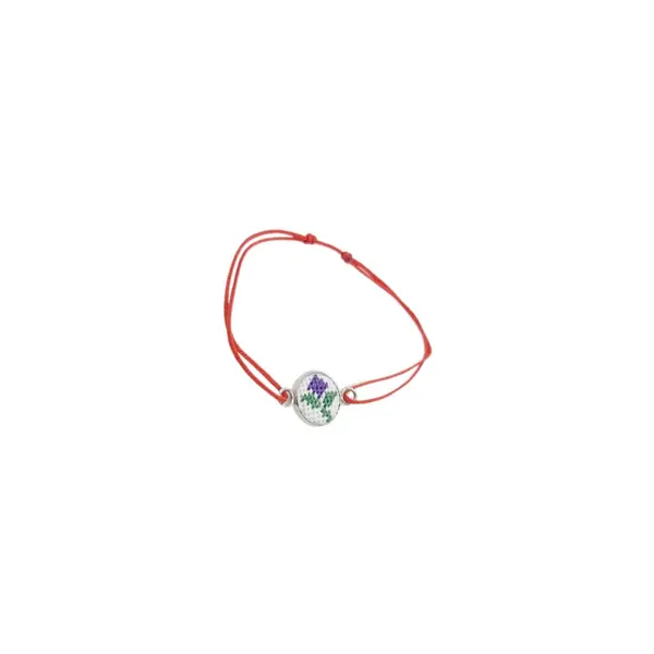 Bratara din inox cu broderie traditionala snur reglabil rosu