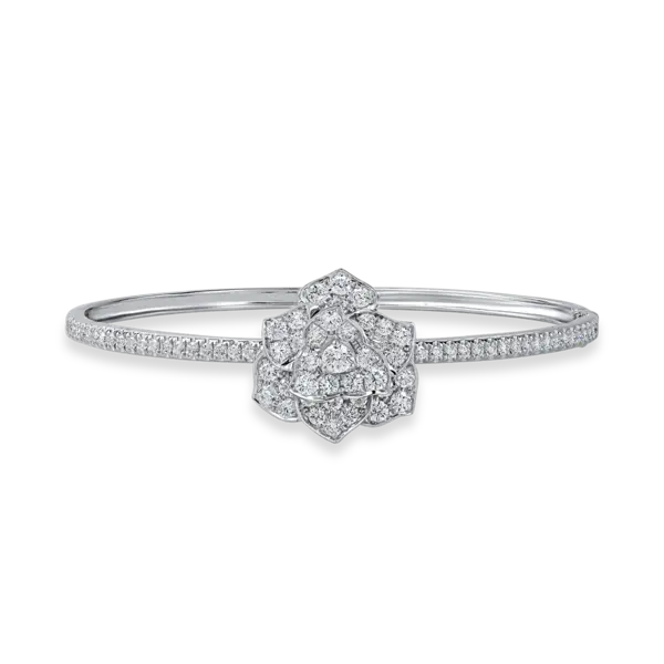 Bratara fixa cu floare din aur alb si diamante de 2.1ct