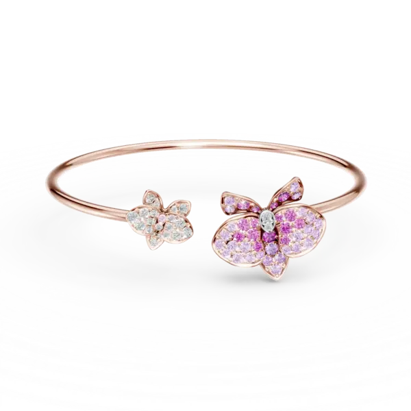 Bratara fixa florala din aur roz cu safire roz de 0.9ct si diamante de 0.2ct