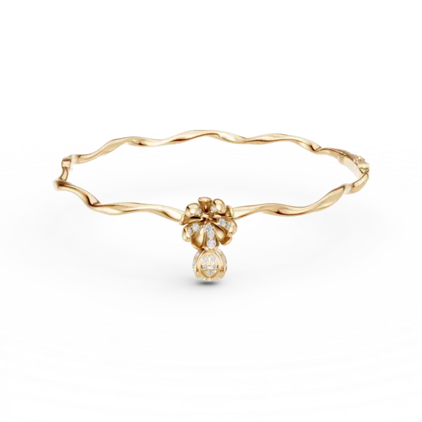 Bratara fixa flori de tei din aur galben cu diamante de 0.17ct