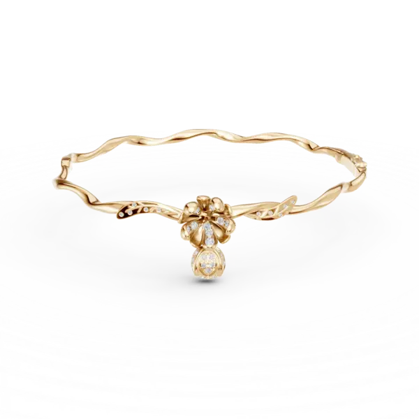 Bratara fixa flori de tei din aur galben cu diamante de 0.18ct