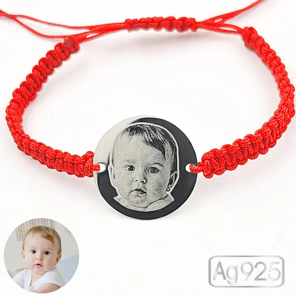 Bratara gravata cu poza - Banut Ag 19mm - Snur impletit