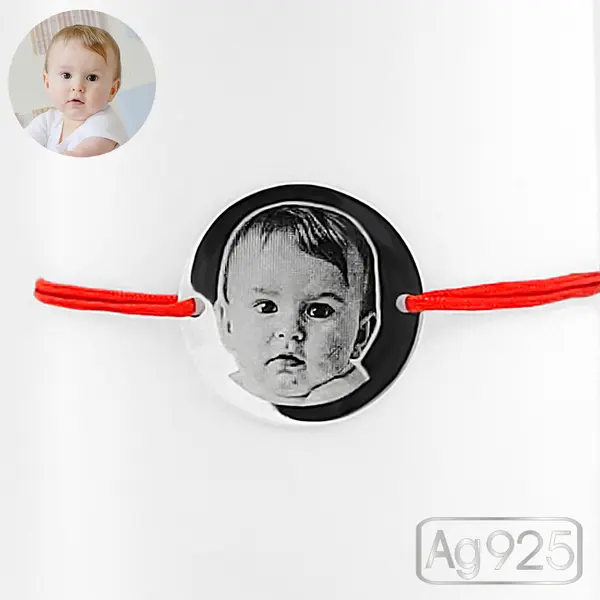 Bratara gravata cu poza - Banut Ag 19mm - Snur reglabil