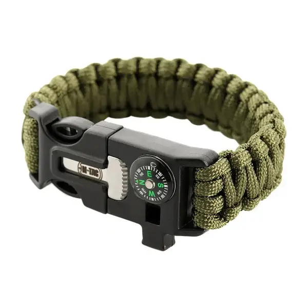 Bratara M-TAC Paracord cu Amnar, Busola si Fluier - OLIVE / L