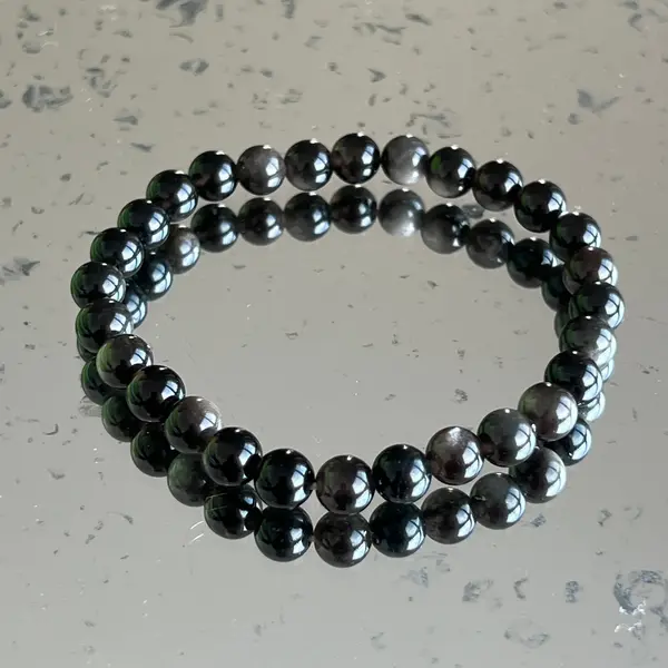 Bratara obsidian argintiu 6 mm