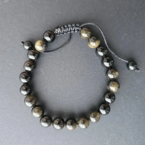 Bratara obsidian auriu 8 mm snur reglabil