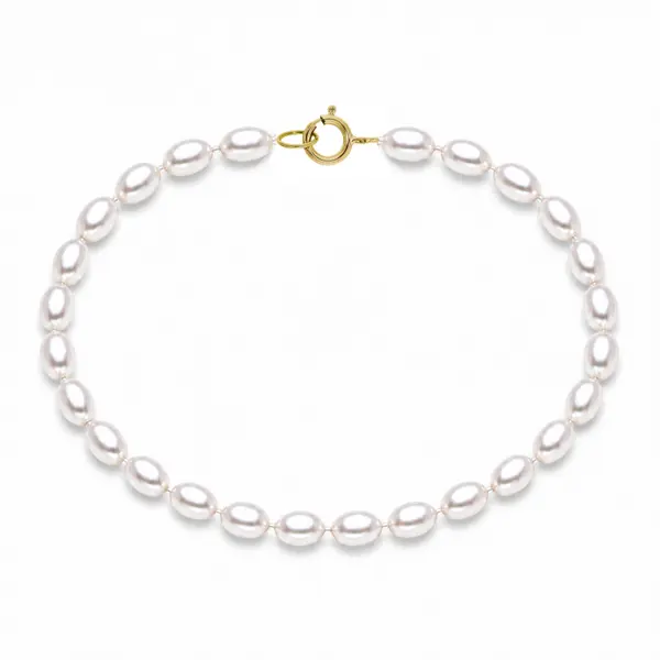 Bratara Perle Naturale Ovale Albe cu Inchizatoare din Aur 14K - Model Elegant KASKADDA