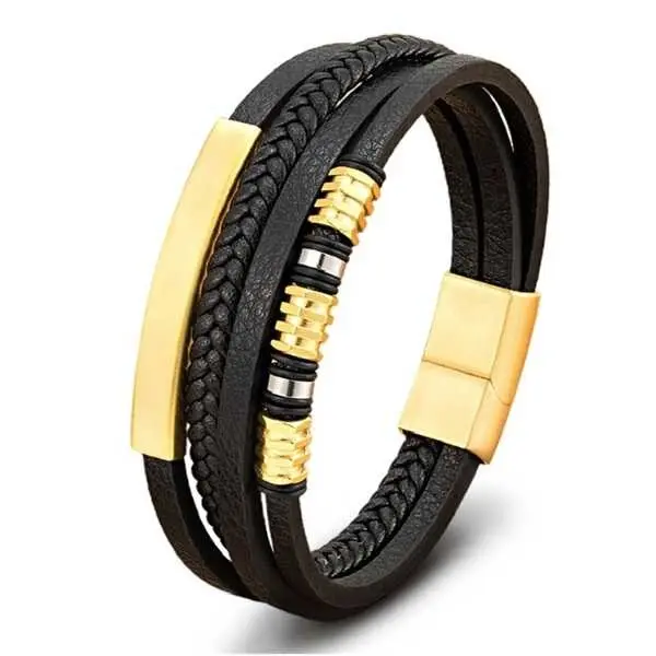 Bratara piele Titanium Gold
