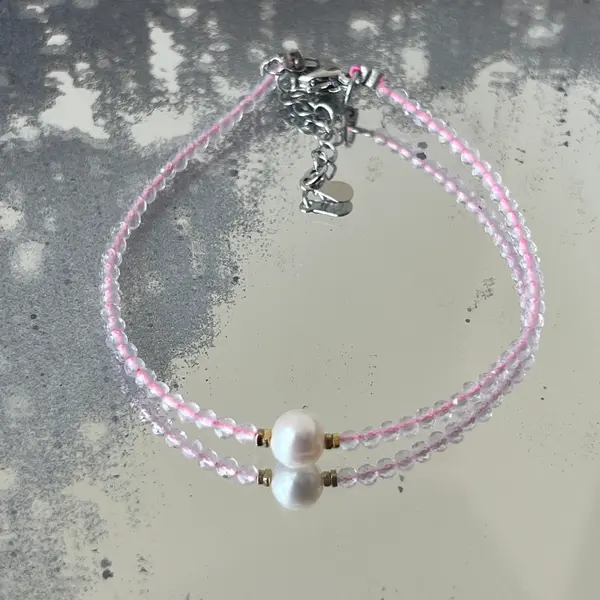 Brățară reglabila fatetata cuart roz 2 mm | Pearl