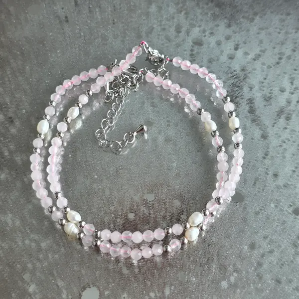 Bratara reglabila fatetata cuart roz 3.5 mm | Pearl