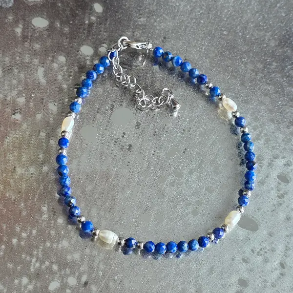 Bratara reglabila fatetata lapis lazuli 3 mm | Pearl