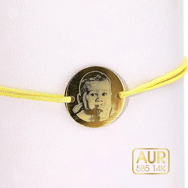 Bratara snur banut Aur 14k gravat cu poza-13 mm
