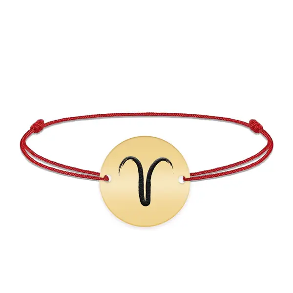 Bratara snur si banut argint 925 placat cu aur galben 24K personalizat cu semn zodiacal Berbec