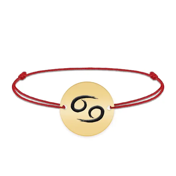 Bratara snur si banut argint 925 placat cu aur galben 24k personalizat cu semn zodiacal Rac