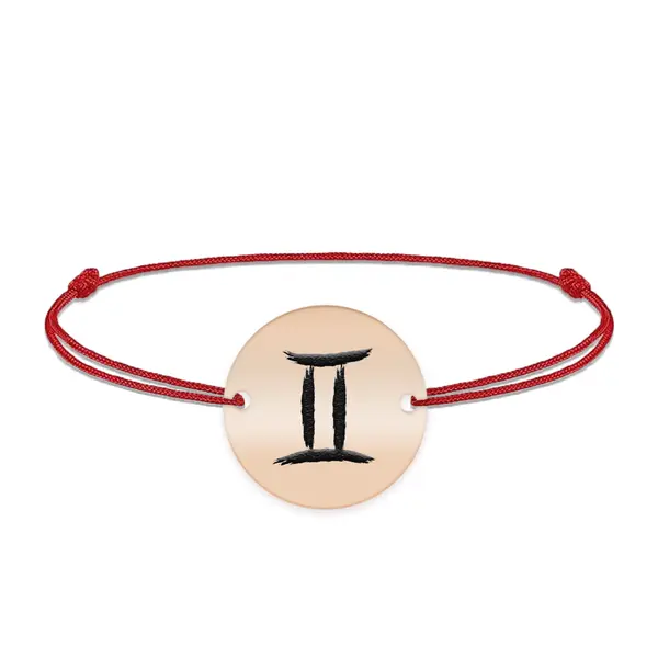 Bratara snur si banut argint 925 placat cu aur roz personalizat cu semn zodiacal Gemeni