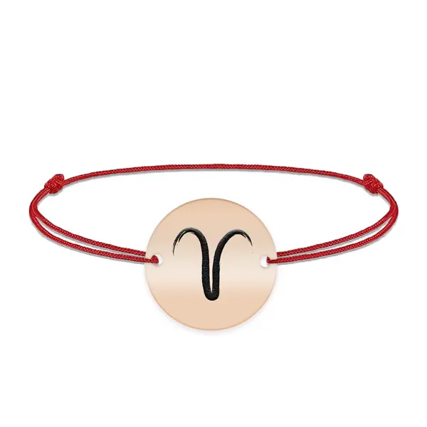 Bratara snur si banut argint 925 placat cu aur roz personalizat cu semn zodiacal Berbec