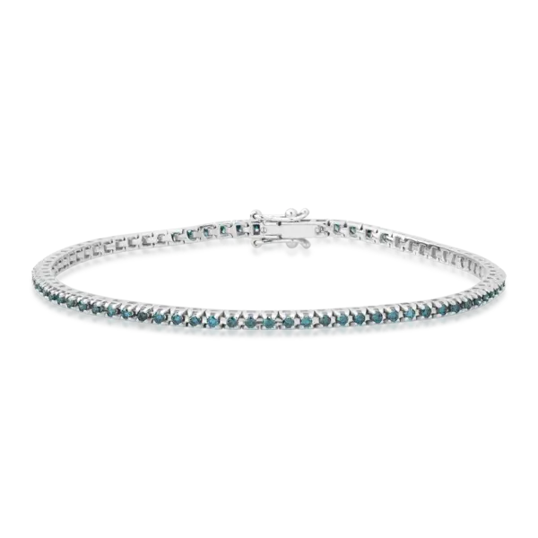 Bratara tennis din aur alb cu diamante albastre de 0.95ct