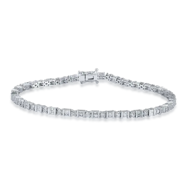 Bratara tennis din aur alb cu diamante baguette si rotunde de 2.99ct