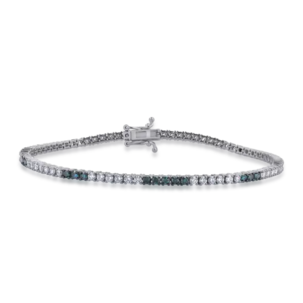 Bratara tennis din aur alb cu diamante transparente de 1ct si diamante albastre de 0.6ct