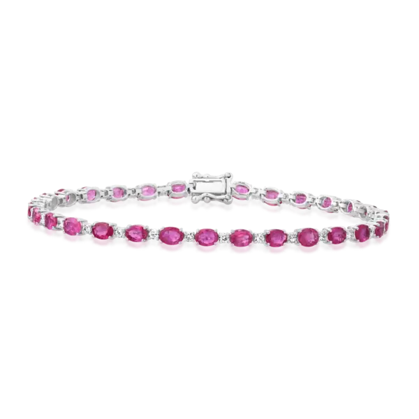 Bratara tennis din aur alb cu rubine ovale de 5.16ct si diamante de 0.66ct