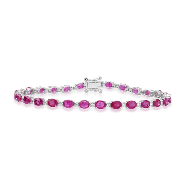 Bratara tennis din aur alb cu rubine ovale de 6.2ct si diamante de 0.64ct