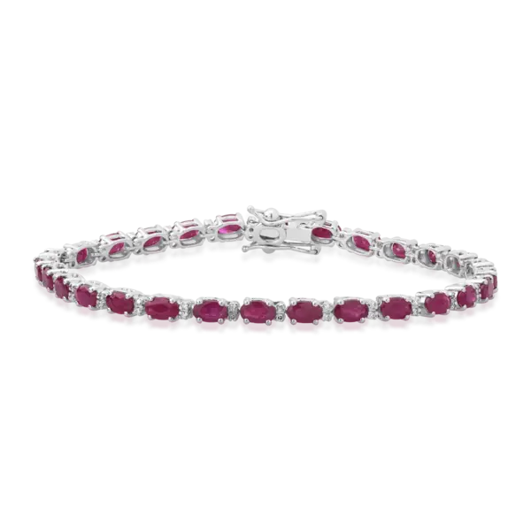 Bratara tennis din aur alb cu rubine ovale de 8.7ct si diamante de 0.2ct