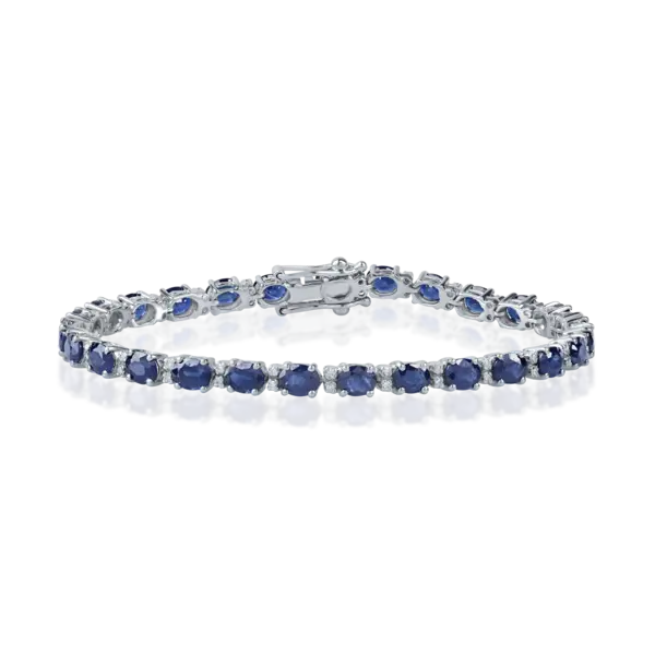 Bratara tennis din aur alb cu safire de 7.4ct si diamante de 0.2ct