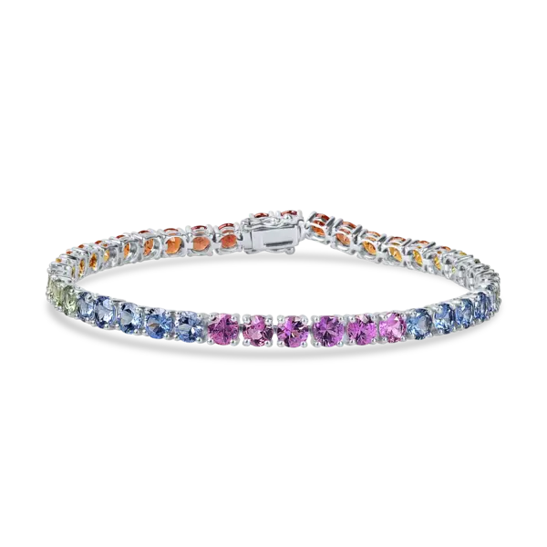 Bratara tennis din aur alb cu safire multicolore de 12.3ct