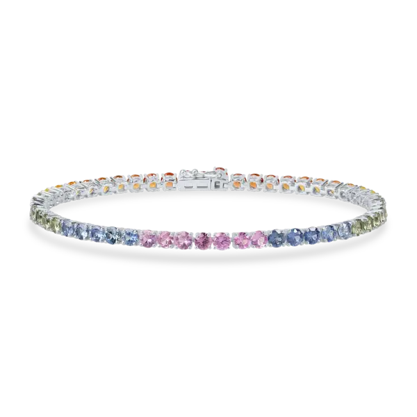 Bratara tennis din aur alb cu safire multicolore de 7.17ct