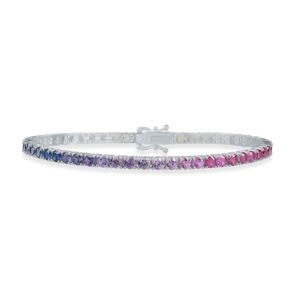 Bratara tennis din aur alb cu safire multicolore de 7.2ct