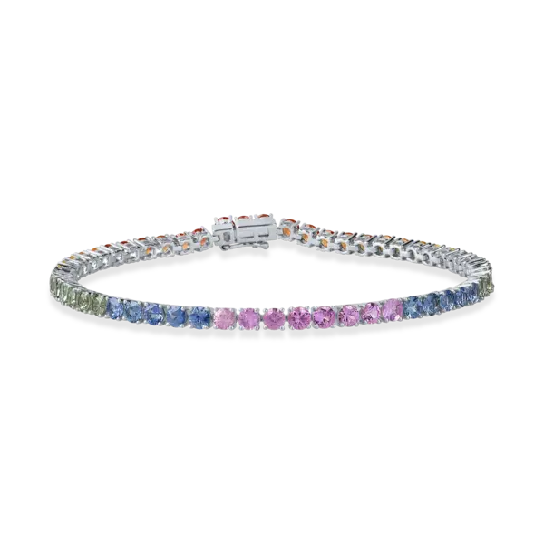 Bratara tennis din aur alb cu safire multicolore de 7.6ct