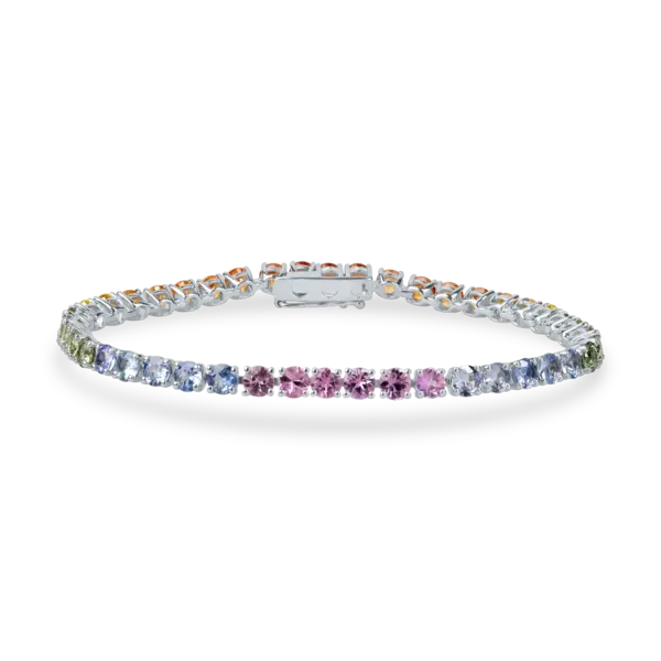 Bratara tennis din aur alb cu safire multicolore de 8.84ct