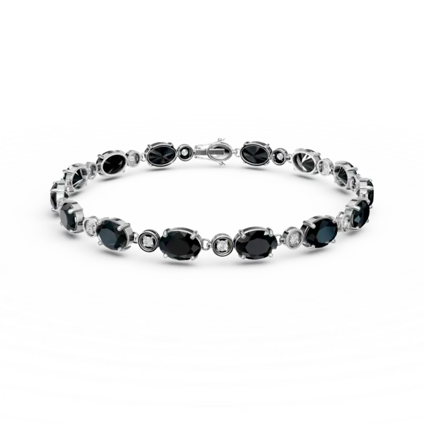 Bratara tennis din aur alb cu safire negre ovale de 16.1ct si diamante de 0.2ct