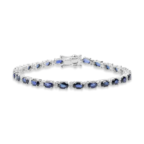 Bratara tennis din aur alb cu safire ovale de 7.71ct si diamante de 0.27ct