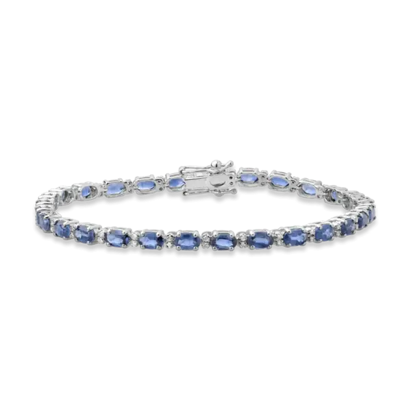 Bratara tennis din aur alb cu safire ovale de 8.07ct si diamante de 0.26ct