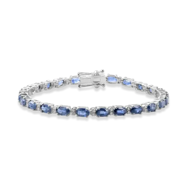 Bratara tennis din aur alb cu safire ovale de 8.1ct si diamante de 0.23ct