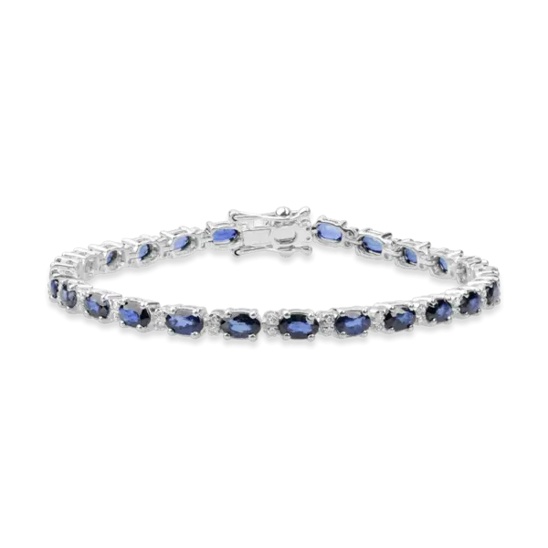 Bratara tennis din aur alb cu safire ovale de 8.73ct si diamante de 0.27ct