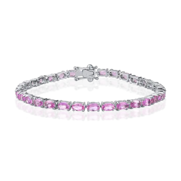 Bratara tennis din aur alb cu safire roz de 8.5ct