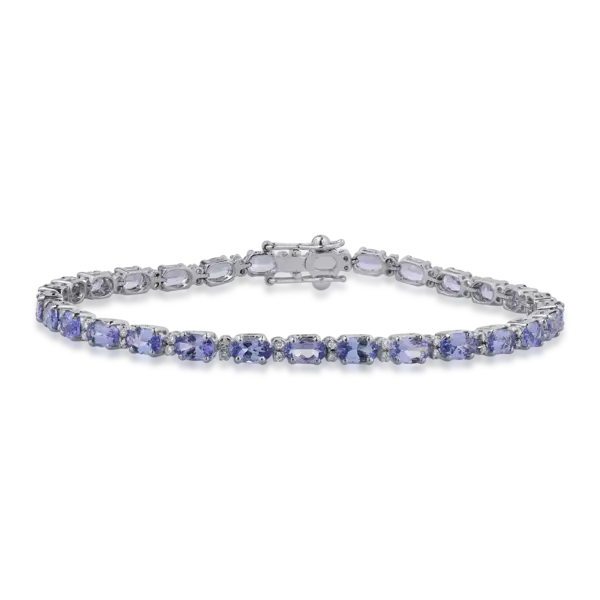 Bratara tennis din aur alb cu tanzanite ovale de 6.79ct si diamante de 0.29ct