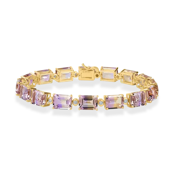 Bratara tennis din aur galben cu ametrine octogonale de 24.3ct si diamante de 0.4ct