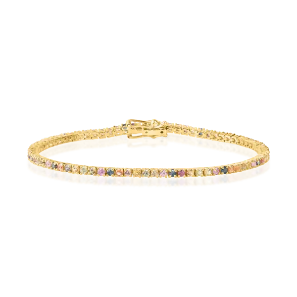 Bratara tennis din aur galben cu safire multicolorede 2.6ct