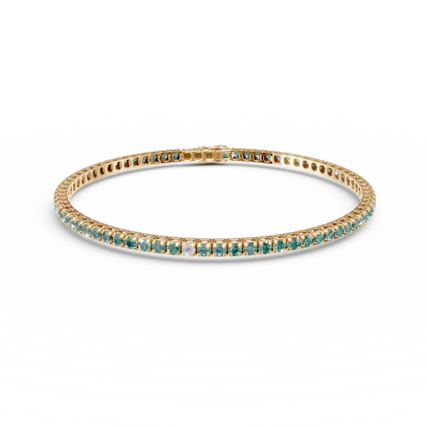 Bratara tennis din aur galben cu smaralde de 1.4ct si diamante de 0.1ct