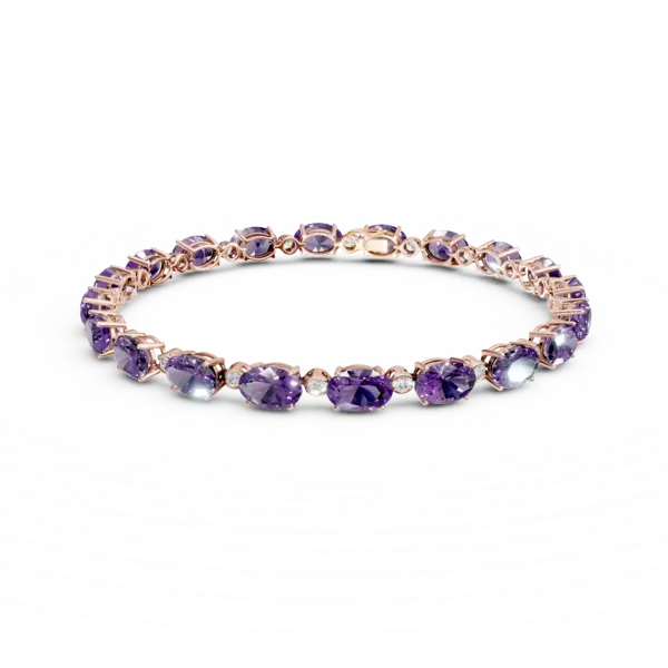 Bratara tennis din aur roz cu ametiste ovale de 14.2ct si diamante de 0.4ct