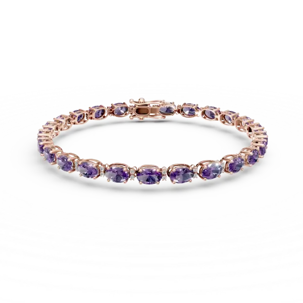 Bratara tennis din aur roz cu ametiste ovale de 6.2ct si diamante de 0.2ct