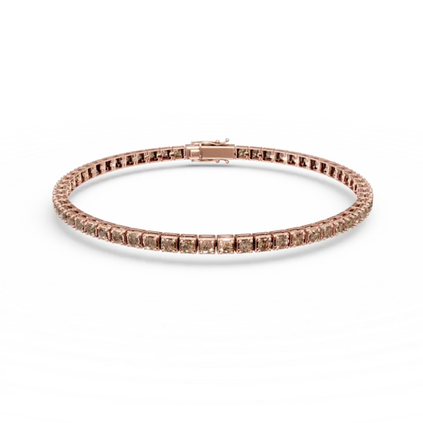 Bratara tennis din aur roz cu diamante maro de 1.5ct