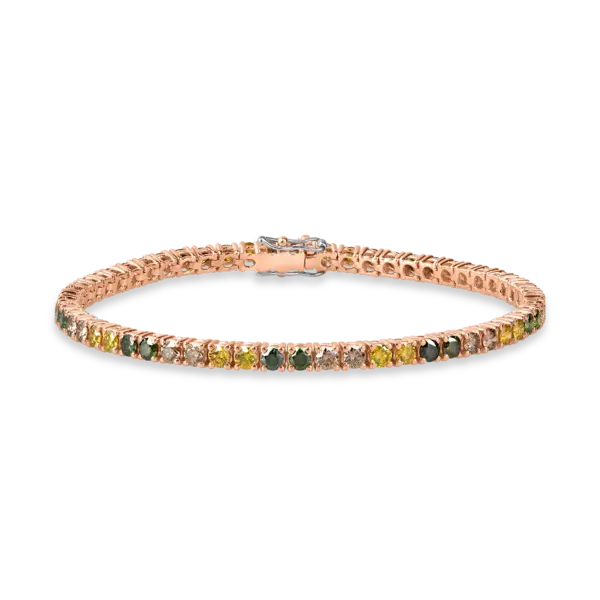 Bratara tennis din aur roz cu diamante multicolore de 4.2ct