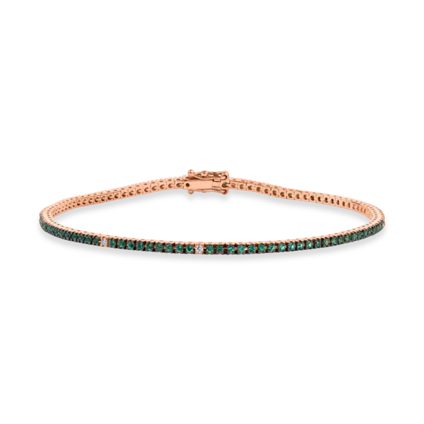 Bratara tennis din aur roz cu diamante si smaralde de 0.8ct