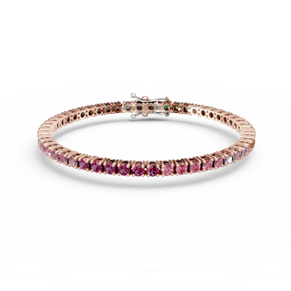 Bratara tennis din aur roz cu safire multicolore de 4.55ct