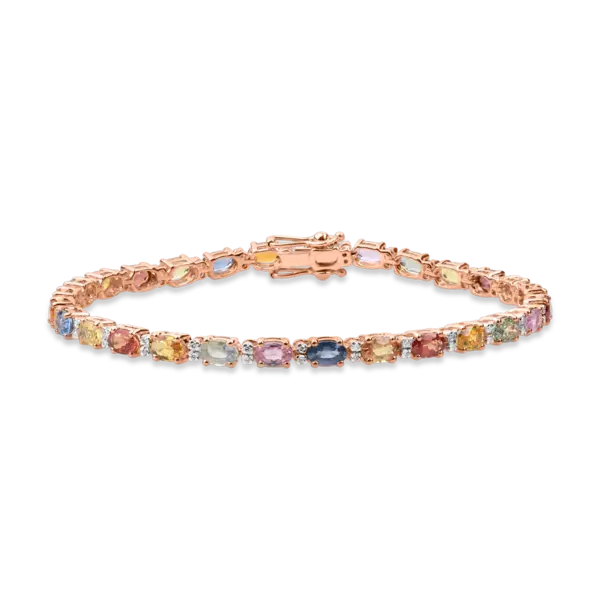 Bratara tennis din aur roz cu safire multicolore ovale de 8.02ct si diamante de 0.28ct