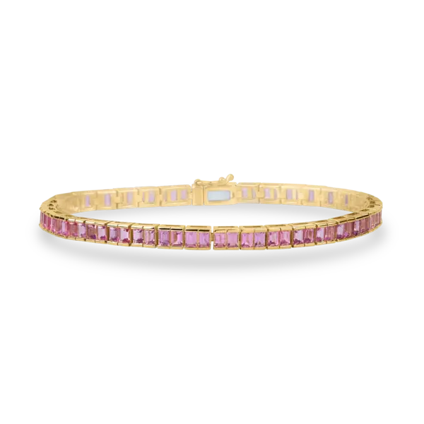 Bratara tennis din aur roz cu safire roz baguette de 6.83ct
